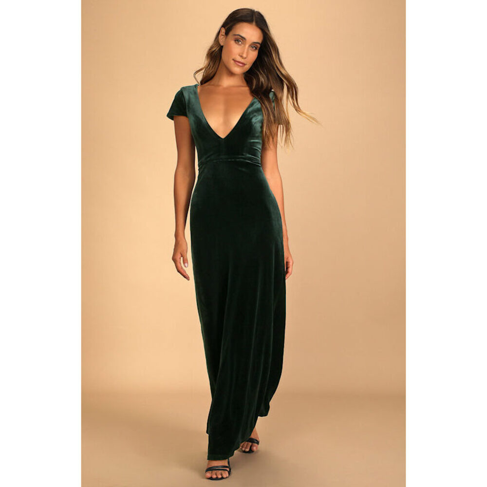 Lulus Feeling Flawless Emerald Green Velvet V-neck Maxi Dress - Size L